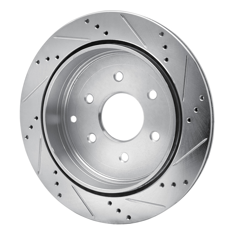 Infiniti QX56 Brake Rotor (1) - Rear Left - R1 Concepts - Drilled & Slotted - Silver - `10-`24